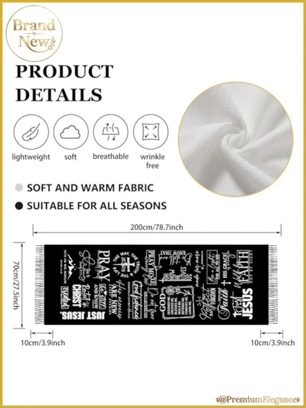Cashmere Blend Prayer Shawl Wrap Pashmina Christian Gift